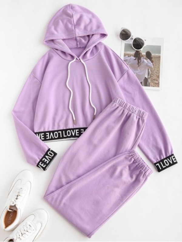 Letter Tape Hooded Sports Joggers Set