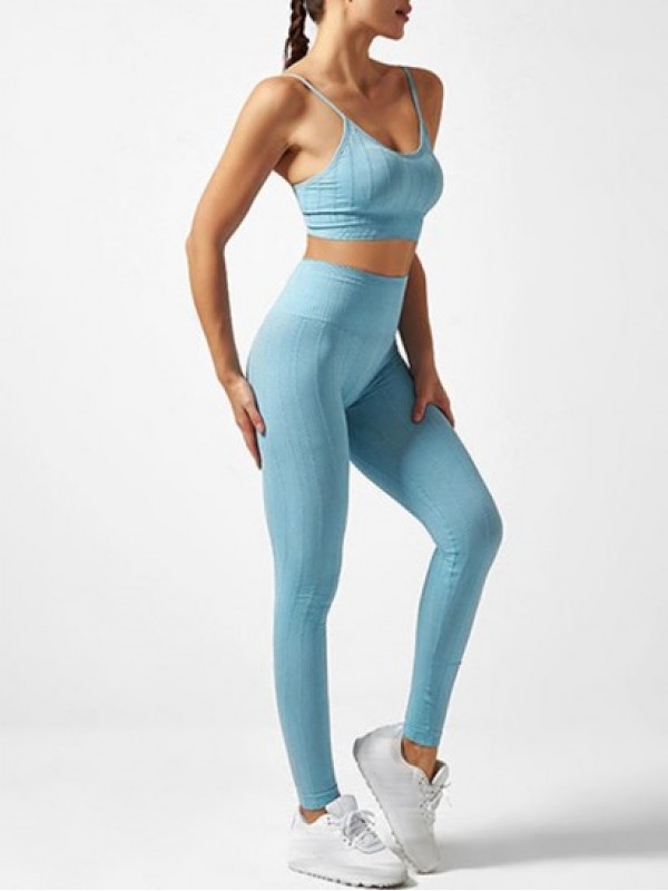 Textured Solid Color High Waist Leggings And Sports Bra Set