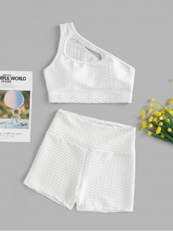 Honeycomb Chest Pad Crop Top And Sports Shorts Set