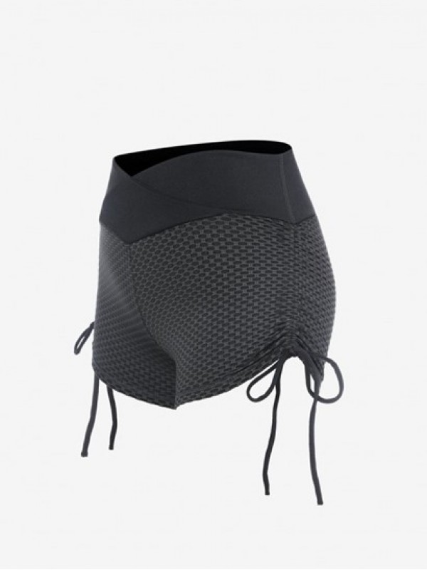 Cinched Crossover Waist Honeycomb Scrunch Butt Sports Shorts