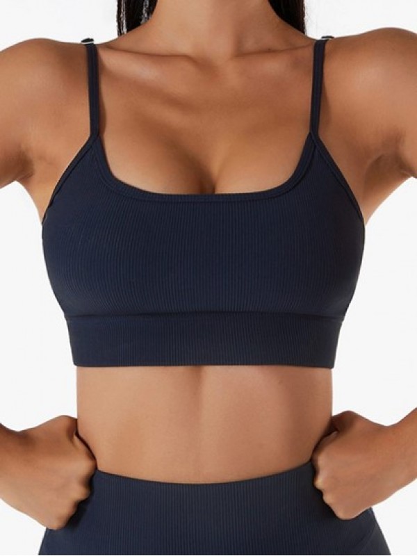 Solid Color Ribbed Chest Pad Yoga Sports Bra