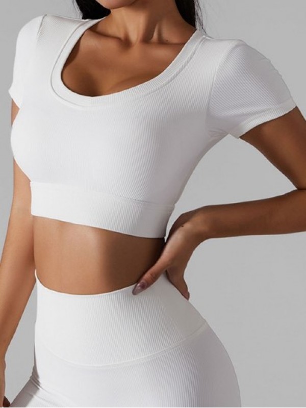 Quick Drying Ribbed Chest Pad Cropped Sports Top