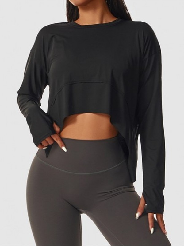 Long Sleeves High Low Slit Side Yoga Gym Tee