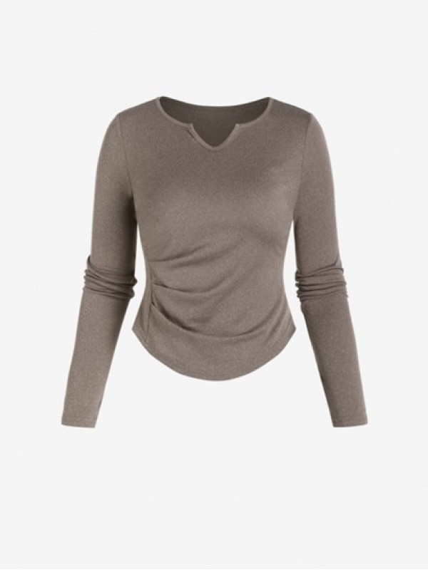 Notched Collar Ruched Draped Sports Tee