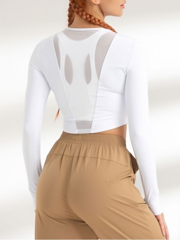 Back Mesh Spliced Long Sleeves Yoga Top With Thumb Hole
