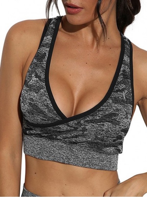 Camo Criss Cross Surplice Sports Bra