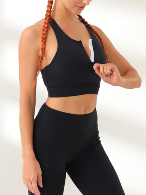 Front Zip Padded Racerback Sports Bra