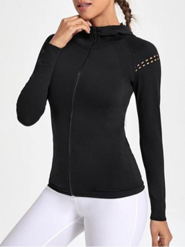 Hollow Out Design Sports Yoga Hooded Jacket