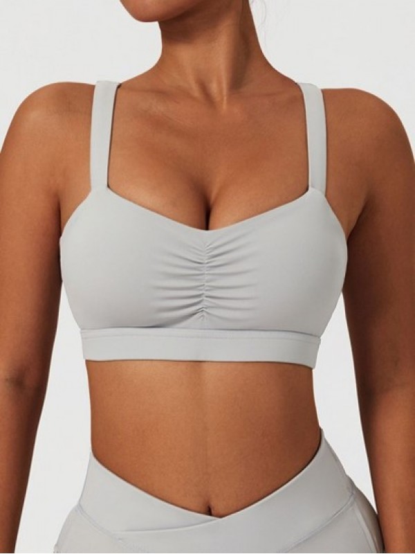 Ruched Front Strappy Twisted Back Sports Bra