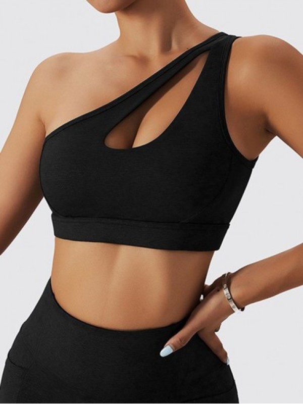 One Shoulder Cutout Padded Cropped Yoga Sports Gym Bra