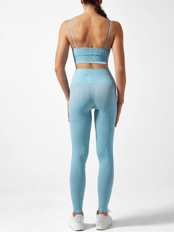 Textured Solid Color High Waist Leggings And Sports Bra Set