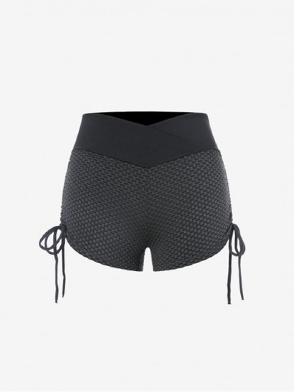 Cinched Crossover Waist Honeycomb Scrunch Butt Sports Shorts