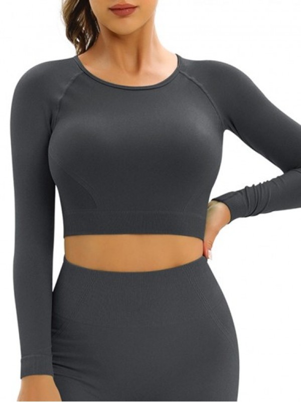 Cut Out Back Design Long Sleeves Yoga Tee