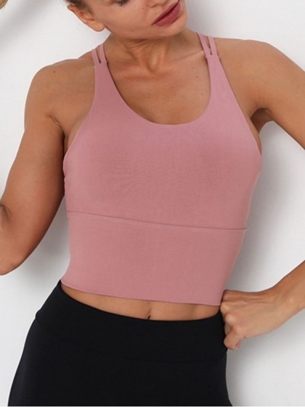 Spaghetti Strap Solid Color Criss-Cross Sports Bra