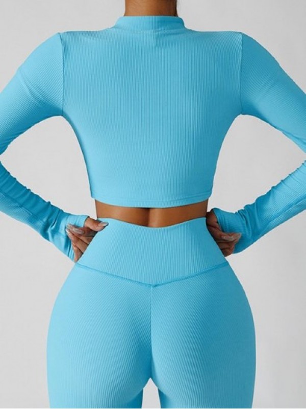 Zip Up Ribbed Running Yoga Gym Cropped Jacket