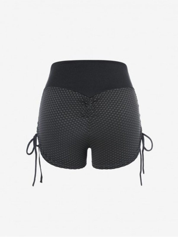 Cinched Crossover Waist Honeycomb Scrunch Butt Sports Shorts