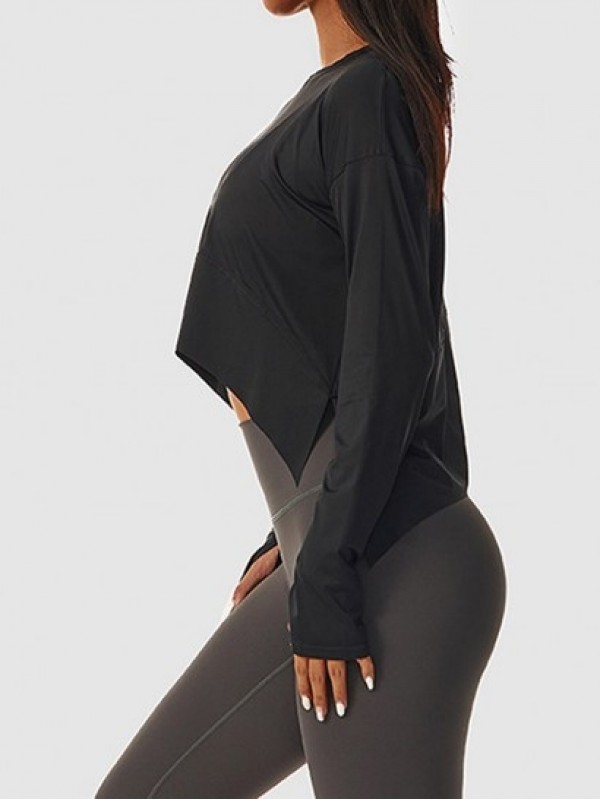 Long Sleeves High Low Slit Side Yoga Gym Tee