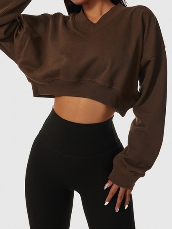 Solid Color V Neck Sports Sweatshirt