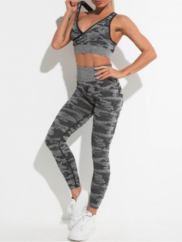 Camo Criss Cross Surplice Sports Bra